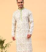 Tabard Cream Cotton Full Sleeve Regular Fit Kurta