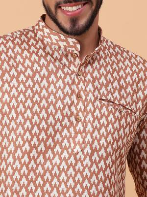 Tabard Mustard Cotton Full Sleeve Regular Fit Short Kurta 5
