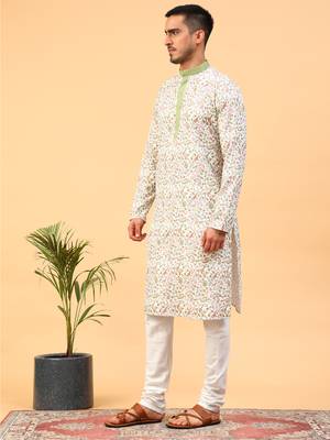 Tabard Cream Cotton Full Sleeve Regular Fit Kurta 2