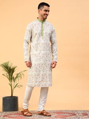 Tabard Cream Cotton Full Sleeve Regular Fit Kurta 3