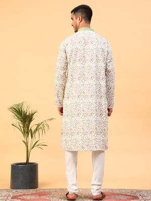 Tabard Cream Cotton Full Sleeve Regular Fit Kurta 4