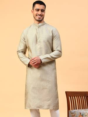 Tabard Grey Jacquard Full Sleeve Regular Fit Kurta 1