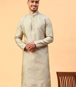 Tabard Grey Jacquard Full Sleeve Regular Fit Kurta