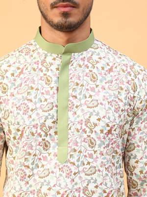 Tabard Cream Cotton Full Sleeve Regular Fit Kurta 5