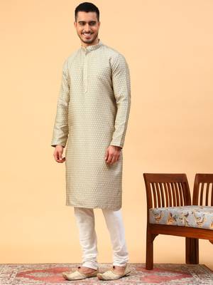 Tabard Grey Jacquard Full Sleeve Regular Fit Kurta 2