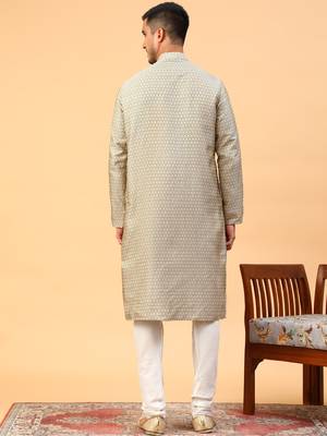 Tabard Grey Jacquard Full Sleeve Regular Fit Kurta 4