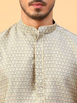 Tabard Grey Jacquard Full Sleeve Regular Fit Kurta 5