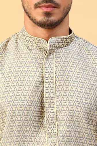 Tabard Grey Jacquard Full Sleeve Regular Fit Kurta