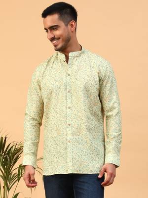 Tabard Yellow Cotton Full Sleeve Regular Fit Short Kurta 1
