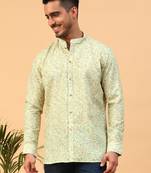 Tabard Yellow Cotton Full Sleeve Regular Fit Short Kurta