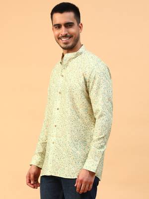 Tabard Yellow Cotton Full Sleeve Regular Fit Short Kurta 2