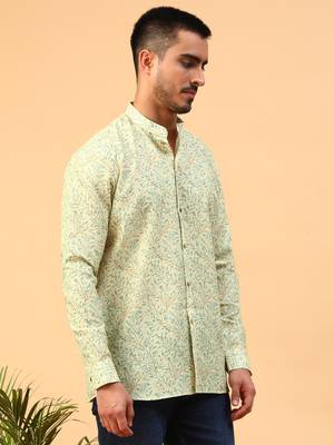 Tabard Yellow Cotton Full Sleeve Regular Fit Short Kurta 3