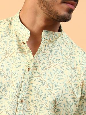 Tabard Yellow Cotton Full Sleeve Regular Fit Short Kurta 5