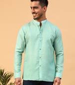 Tabard Green Cotton Full Sleeve Regular Fit Short Kurta