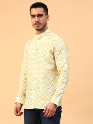 Tabard Yellow Cotton Full Sleeve Regular Fit Short Kurta 2