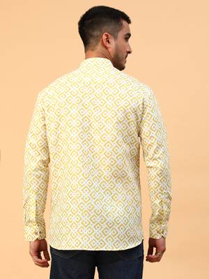 Tabard Yellow Cotton Full Sleeve Regular Fit Short Kurta 4