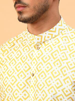 Tabard Yellow Cotton Full Sleeve Regular Fit Short Kurta 5
