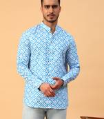 Tabard Blue Cotton Full Sleeve Regular Fit Short Kurta