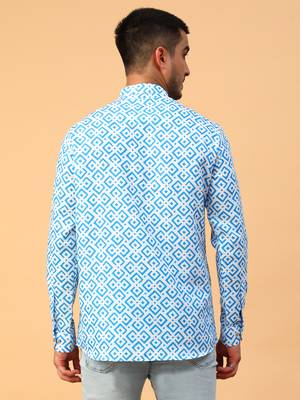 Tabard Blue Cotton Full Sleeve Regular Fit Short Kurta 4
