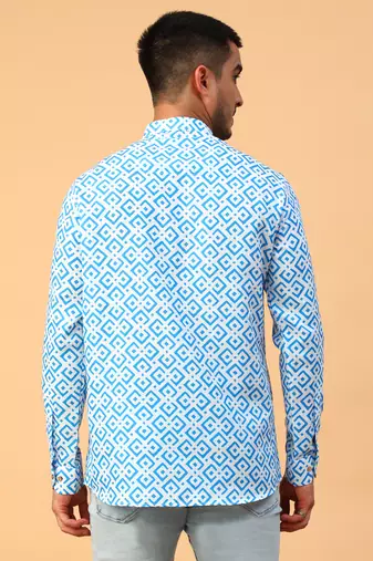 Tabard Blue Cotton Full Sleeve Regular Fit Short Kurta
