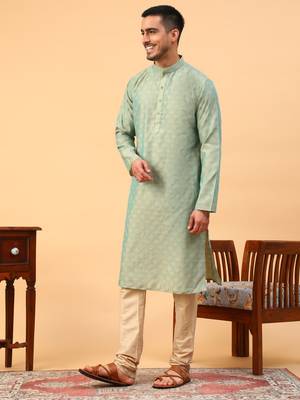 Tabard Green Cotton Full Sleeve Regular Fit Kurta 2