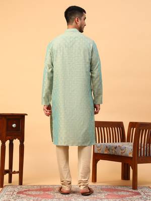 Tabard Green Cotton Full Sleeve Regular Fit Kurta 4