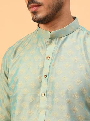 Tabard Green Cotton Full Sleeve Regular Fit Kurta 5
