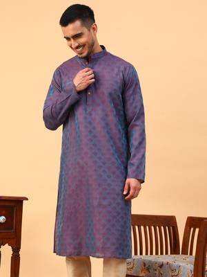 Tabard Purple Cotton Full Sleeve Regular Fit Kurta 1