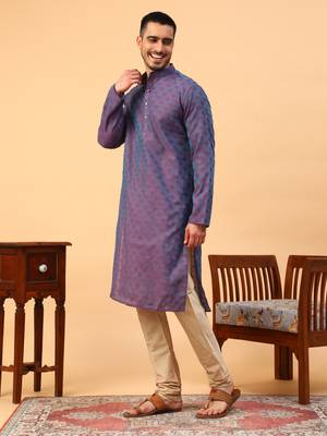 Tabard Purple Cotton Full Sleeve Regular Fit Kurta 2