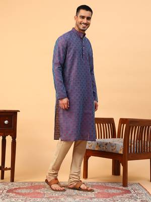 Tabard Purple Cotton Full Sleeve Regular Fit Kurta 3