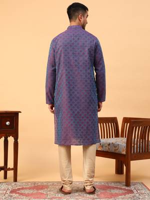 Tabard Purple Cotton Full Sleeve Regular Fit Kurta 4