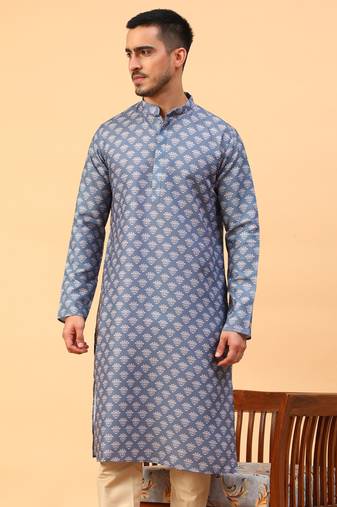Tabard Blue Cotton Full Sleeve Regular Fit Kurta
