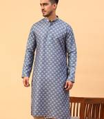 Tabard Blue Cotton Full Sleeve Regular Fit Kurta