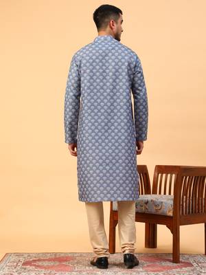 Tabard Blue Cotton Full Sleeve Regular Fit Kurta 4