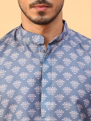 Tabard Blue Cotton Full Sleeve Regular Fit Kurta 5