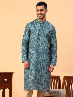 Tabard Green Cotton Full Sleeve Regular Fit Kurta 1