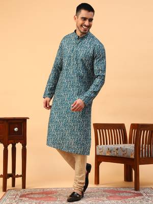 Tabard Green Cotton Full Sleeve Regular Fit Kurta 2