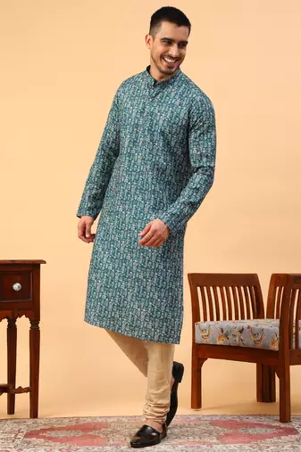 Tabard Green Cotton Full Sleeve Regular Fit Kurta