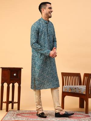 Tabard Green Cotton Full Sleeve Regular Fit Kurta 3