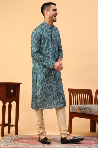 Tabard Green Cotton Full Sleeve Regular Fit Kurta