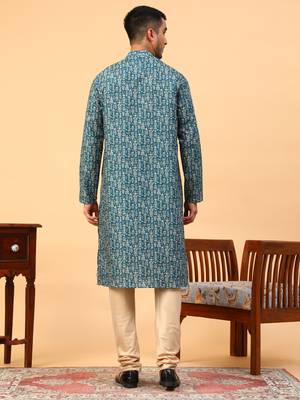 Tabard Green Cotton Full Sleeve Regular Fit Kurta 4