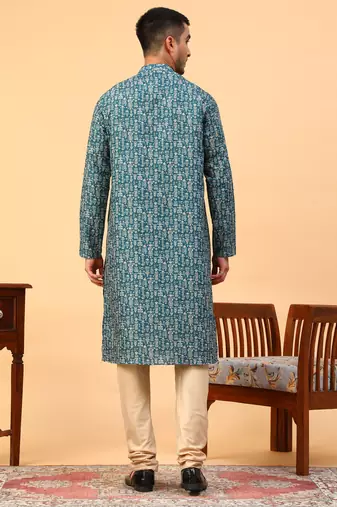 Tabard Green Cotton Full Sleeve Regular Fit Kurta