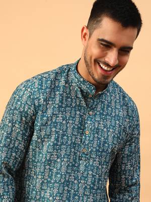 Tabard Green Cotton Full Sleeve Regular Fit Kurta 5