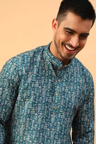 Tabard Green Cotton Full Sleeve Regular Fit Kurta