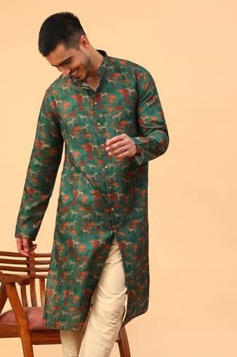 Tabard Green Cotton Full Sleeve Regular Fit Kurta