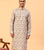Tabard Beige Cotton Full Sleeve Regular Fit Kurta