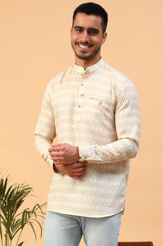 Tabard Yellow Cotton Full Sleeve Regular Fit Short Kurta
