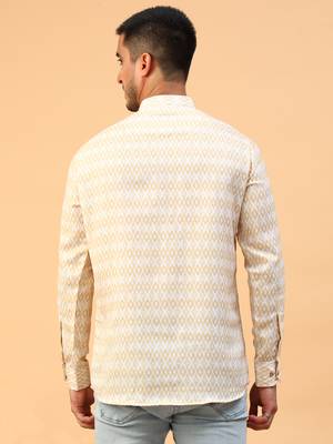 yellow printed cotton full sleeve regular fit short kurta 4