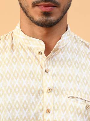 yellow printed cotton full sleeve regular fit short kurta 5