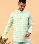 Tabard Green Cotton Full Sleeve Regular Fit Short Kurta